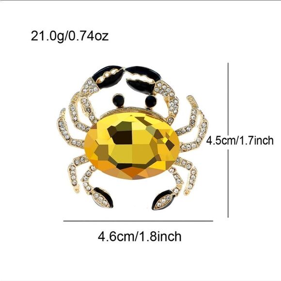 RHINESTONE YELLOW CRAB BROOCH - Picture 3 of 3